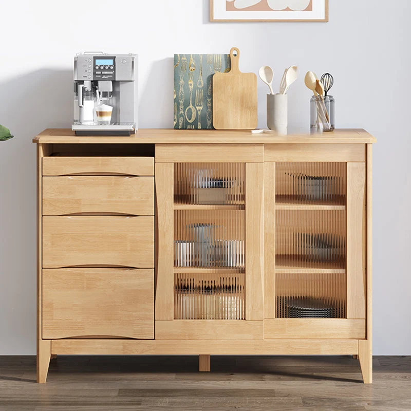 Contemporain Style Buffet Table Solid Wood 31.7-inch Side Board Cabinets Walnut