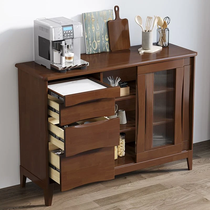 Contemporain Style Buffet Table Solid Wood 31.7-inch Side Board Cabinets Walnut