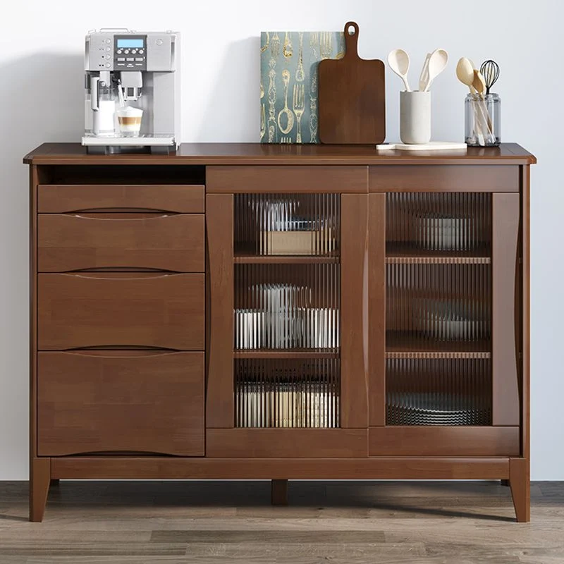 Contemporain Style Buffet Table Solid Wood 31.7-inch Side Board Cabinets Walnut