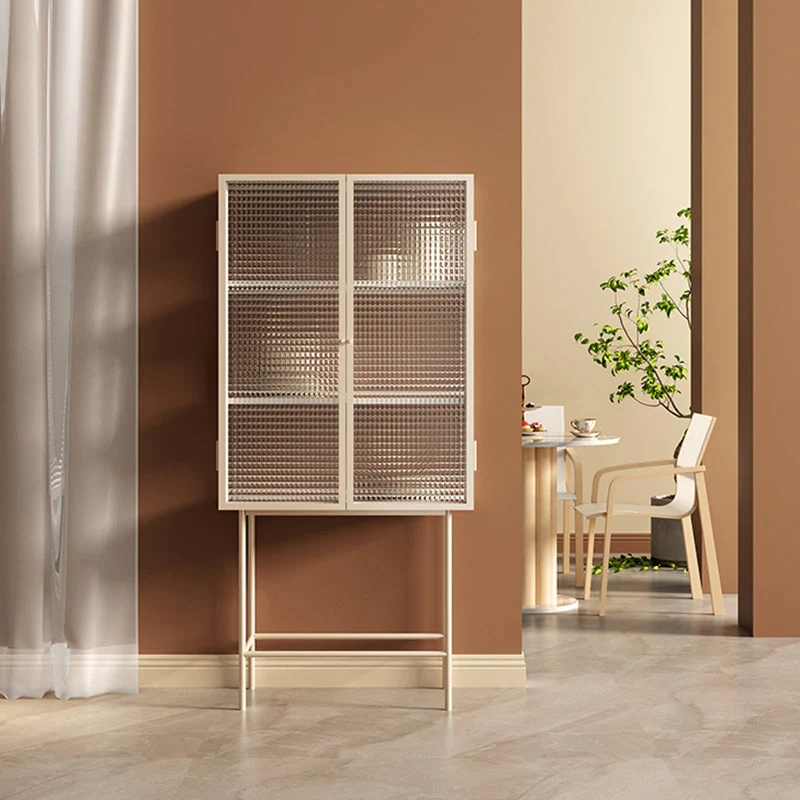 Contemporain Style Glass Doors Sideboard Metal Buffet Table 2 Doors 39l
