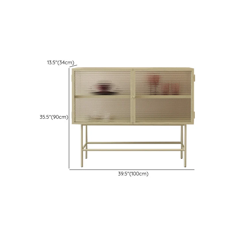 Contemporain Style Glass Doors Sideboard Metal Buffet Table 2 Doors 39l