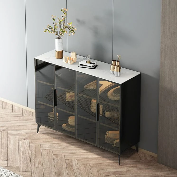 Contemporain Style Glass Sideboard Dining Room 36.6"H Buffet Server Black voor 6 Personen 31l