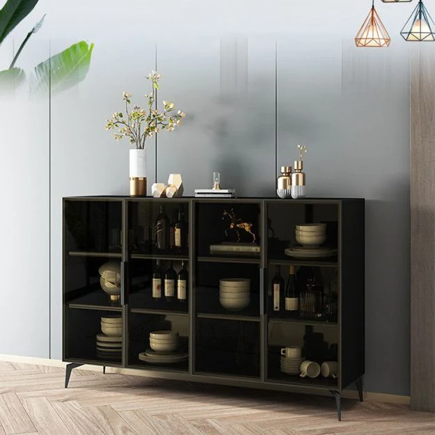 Contemporain Style Glass Sideboard Dining Room 36.6"H Buffet Server Black voor 6 Personen 31l