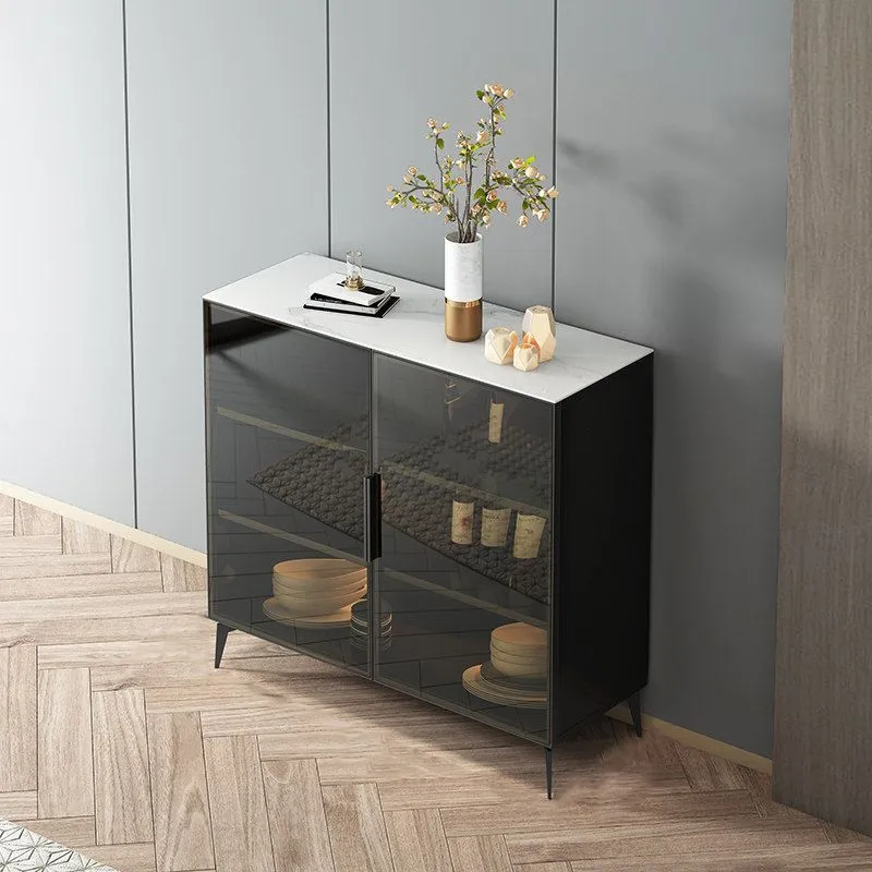 Contemporain Style Glass Sideboard Dining Room 36.6"H Buffet Server Black voor 6 Personen 31l