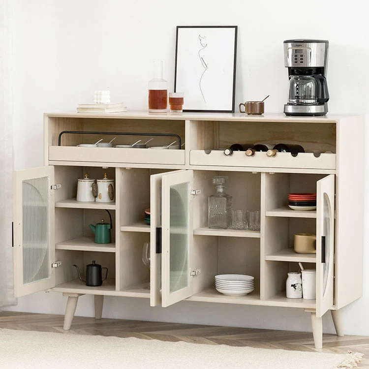 Contemporain Wood 39"H Sideboard Buffet Dining Room Buffet Server Glass Doors | Uitbreidbaar | Eettafel 47