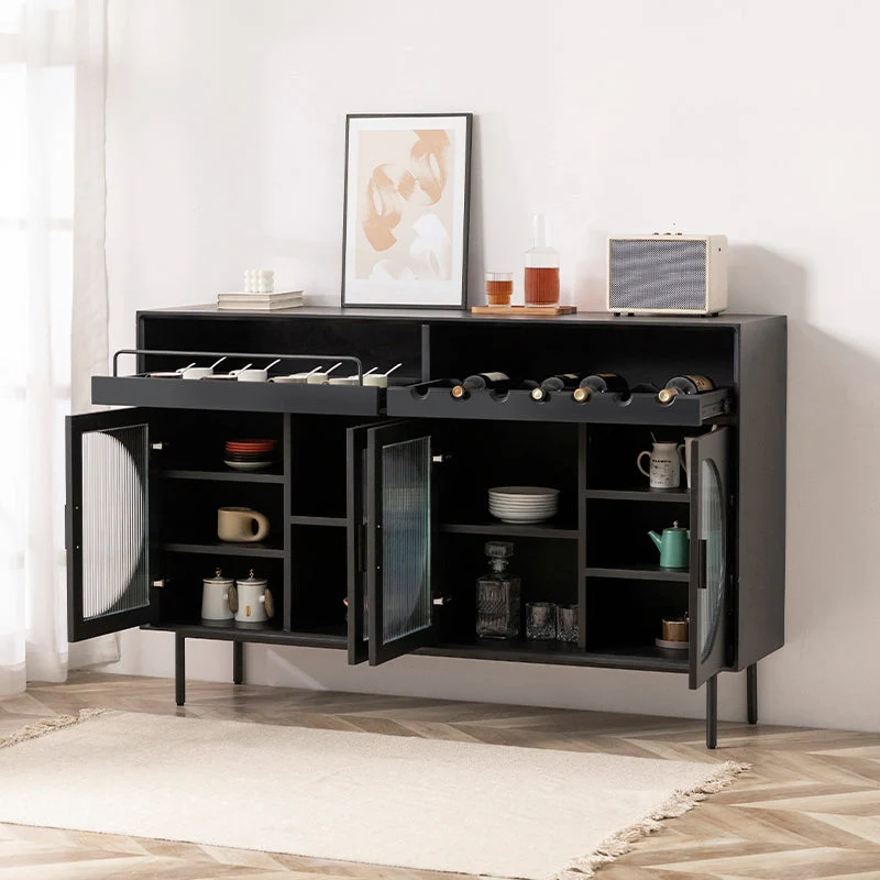 Contemporain Wood 39"H Sideboard Buffet Dining Room Buffet Server Glass Doors | Uitbreidbaar | Eettafel 47