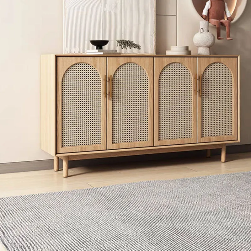 Contemporary Brown Wicker Doors Sideboard Massief Wood Buffet Table Doors voor 6 Personen Https