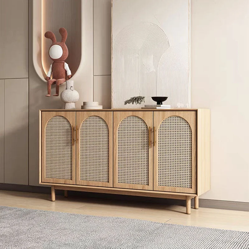 Contemporary Brown Wicker Doors Sideboard Massief Wood Buffet Table Doors voor 6 Personen Https
