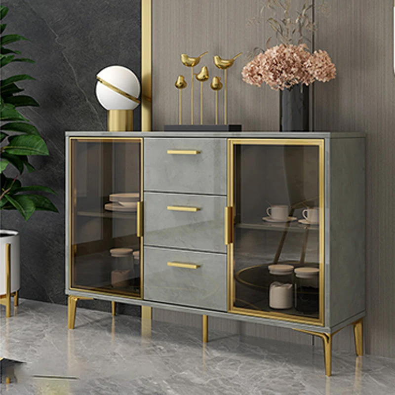 Contemporary Gray Sideboard Wood Buffet Server Glaswerk Doors 39l