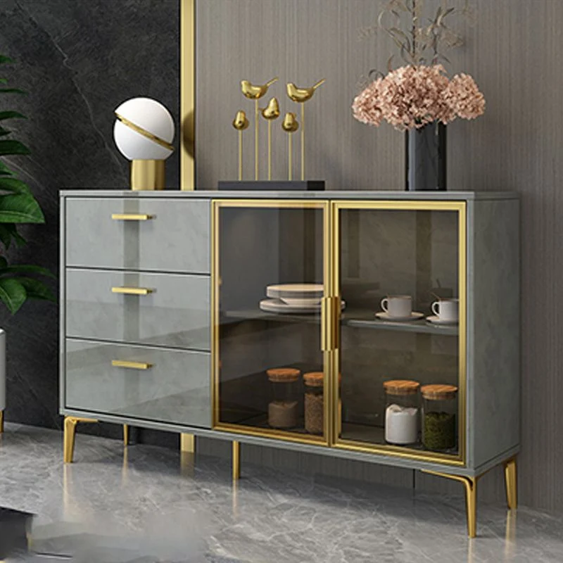 Contemporary Gray Sideboard Wood Buffet Server Glaswerk Doors 39l