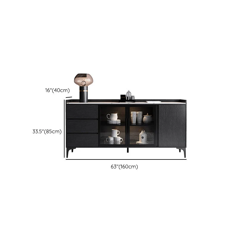 Contemporary Massief Wooden Buffet Sideboard Dining Room Credenza LED Lights 47l