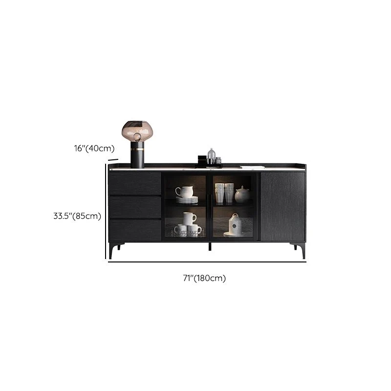 Contemporary Massief Wooden Buffet Sideboard Dining Room Credenza LED Lights 47l