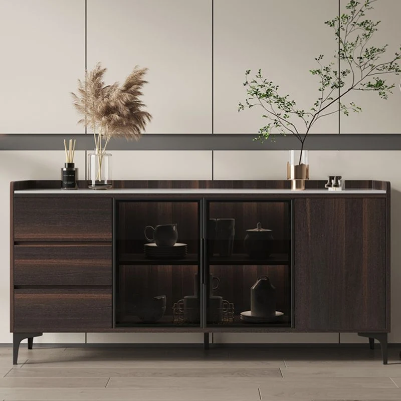 Contemporary Massief Wooden Buffet Sideboard Dining Room Credenza LED Lights 47l