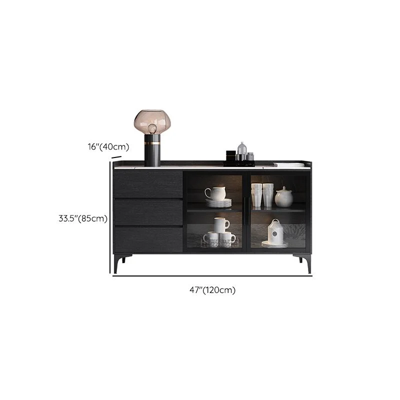 Contemporary Massief Wooden Buffet Sideboard Dining Room Credenza LED Lights 47l