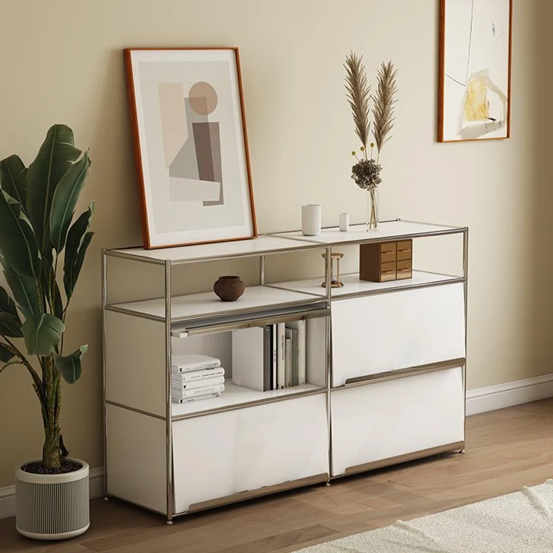 Contemporary Metalen Sideboard Drawers White Dining Buffet Living Room 27