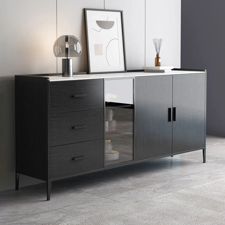 Contemporary Side Board Stone Sideboard Cabinet Lights Dining Room met Blad Keramiek 47l