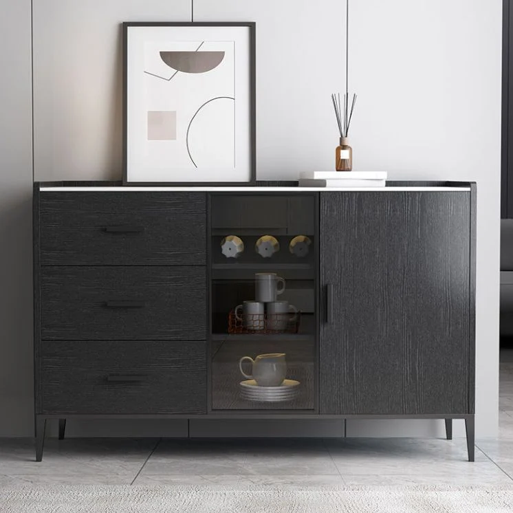 Contemporary Side Board Stone Sideboard Cabinet Lights Dining Room met Blad Keramiek 47l