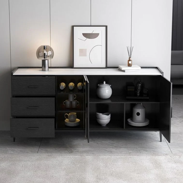 Contemporary Side Board Stone Sideboard Cabinet Lights Dining Room met Blad Keramiek 47l