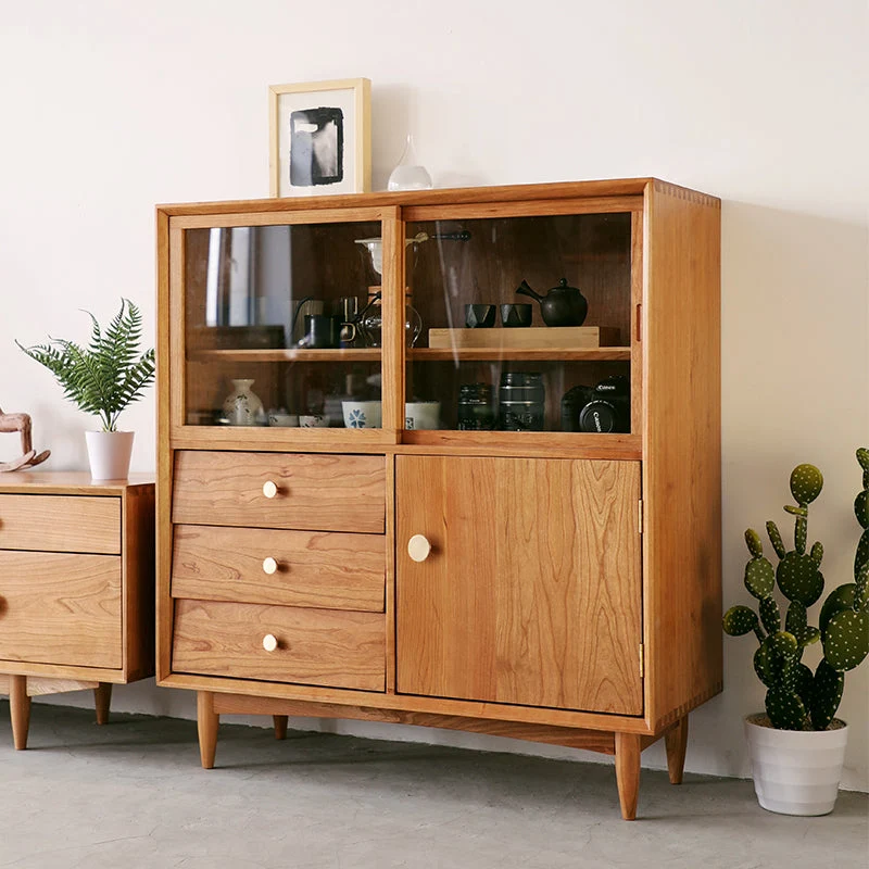 Contemporary Sideboard Cabinet Massief Wood Sideboard Table Drawers Dining Room Grijze Waslaag Cherry