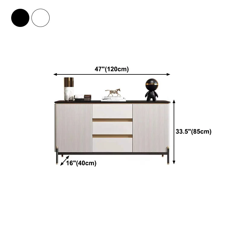 Doors and 3 Drawer Cupboard Stone Top Glam Style Sideboard Kitchen Gemaakt van Teakhout 47l