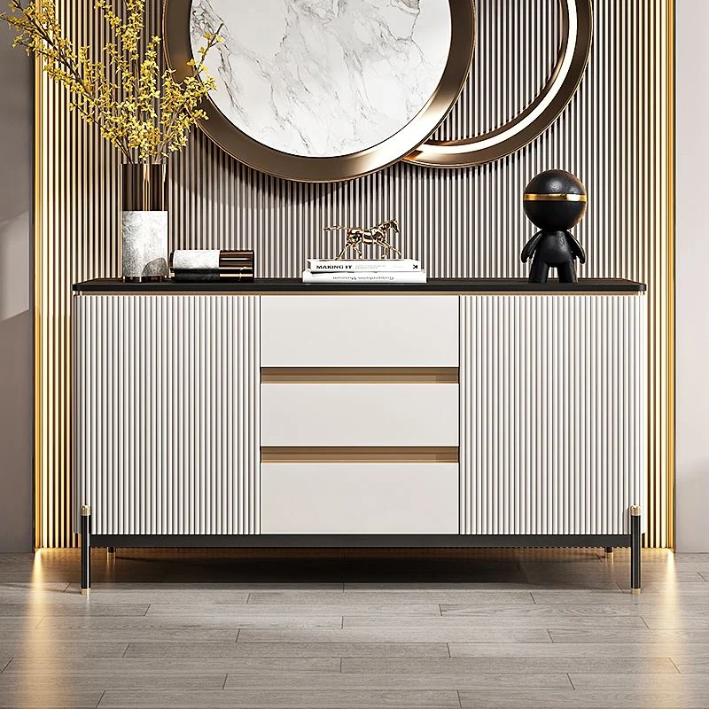 Doors and 3 Drawer Cupboard Stone Top Glam Style Sideboard Kitchen Gemaakt van Teakhout 47l