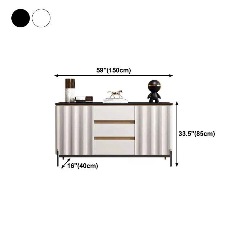 Doors and 3 Drawer Cupboard Stone Top Glam Style Sideboard Kitchen Stofbestendig 47l