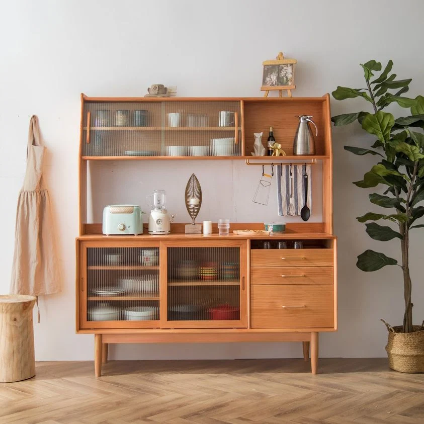 3 Drawers Modern Sideboard Cabinets Pine Stevig Wood Sliding Doors Buffet Table | Snelle Levering 47
