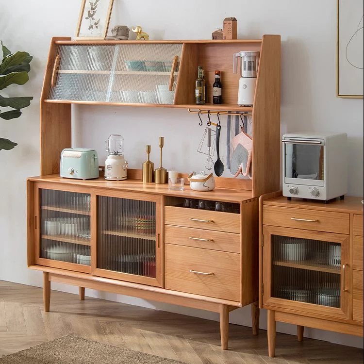 3 Drawers Modern Sideboard Cabinets Pine Stevig Wood Sliding Doors Buffet Table | Snelle Levering 47