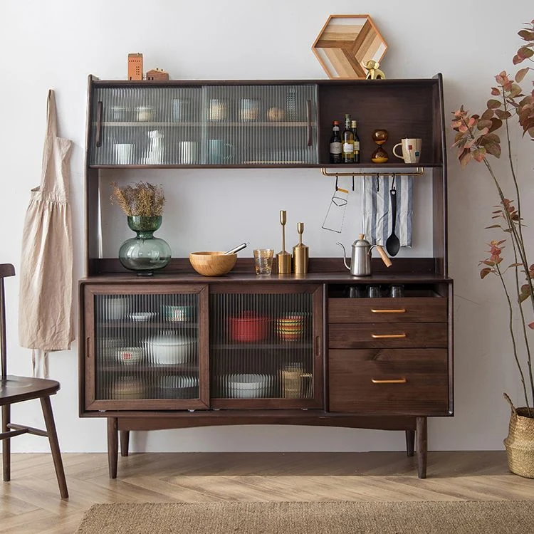 3 Drawers Modern Sideboard Cabinets Pine Stevig Wood Sliding Doors Buffet Table | Snelle Levering 47