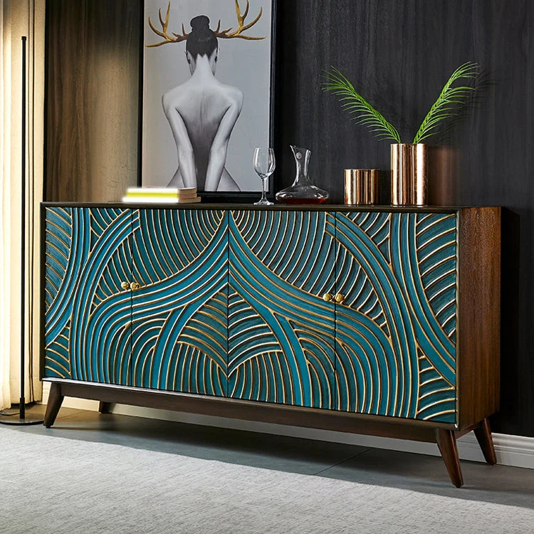Duurzaam Houten Glam Style Adjustable Shelving Credenza Effen Wood Buffet Sideboard Doors 39
