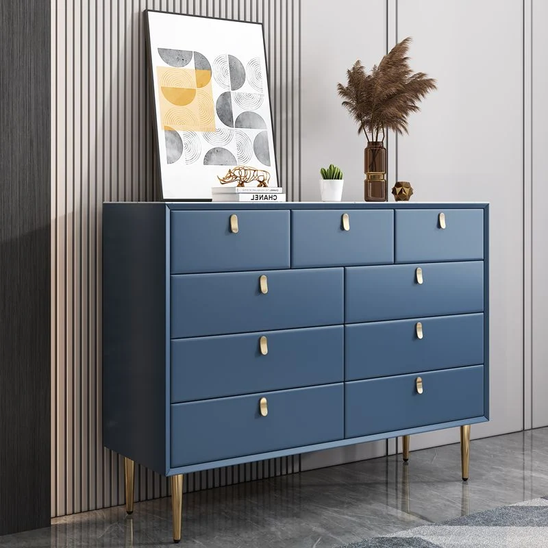 Eigentijds Stone Wood Sideboard 9-Drawer Dining Room Buffet Server,47"L x 15.7"W x 36.6"H - Makkelijk Schoon Te Maken Blue