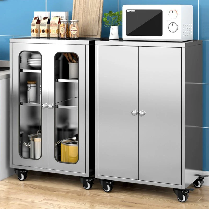 Gelaagd Metaalglans Metal Sideboard Wheels Modern Indoor Dining Server Cabinets 20l
