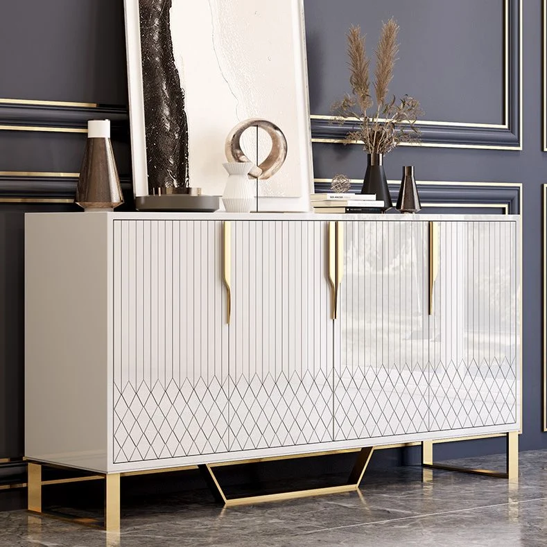 Glam Cabinets Dining Buffet 4 Doors Mirrored Buffet Sideboard met Stoelen Set 47l