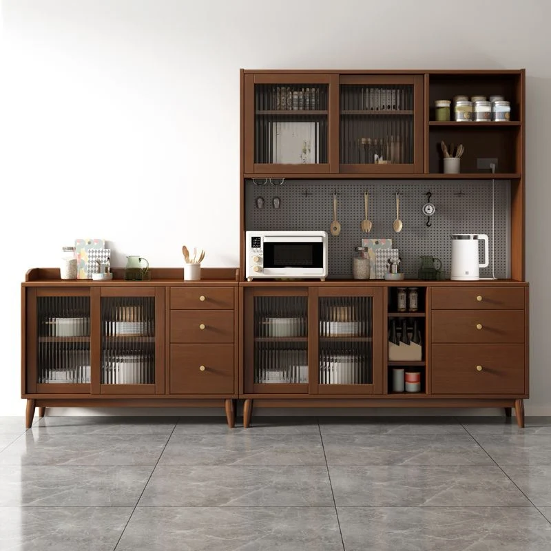 Glam Glass Doors Buffet Stand Rubberwood Eenkleurig Wood Sideboard 3-Drawers 31l