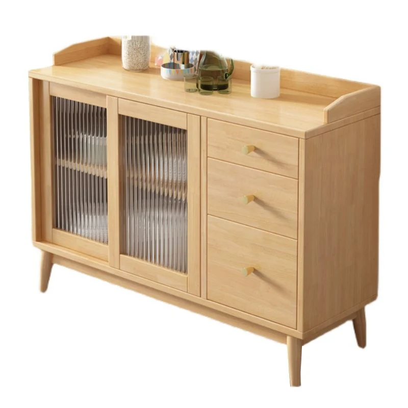 Glam Glass Doors Buffet Stand Rubberwood Eenkleurig Wood Sideboard 3-Drawers 31l