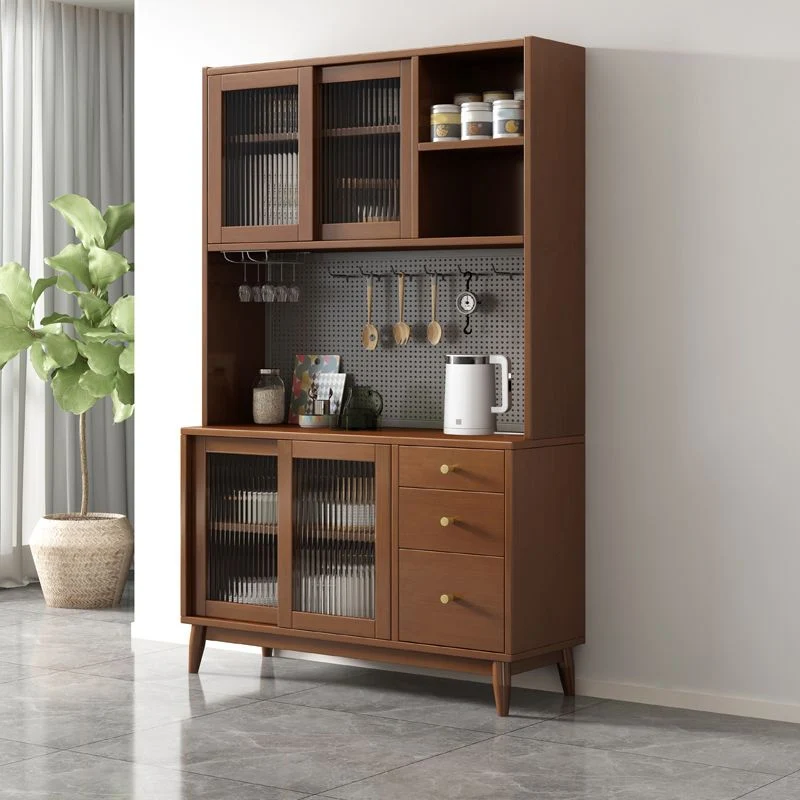 Glam Glass Doors Buffet Stand Rubberwood Stevig Wood Sideboard 3-Drawers 31l