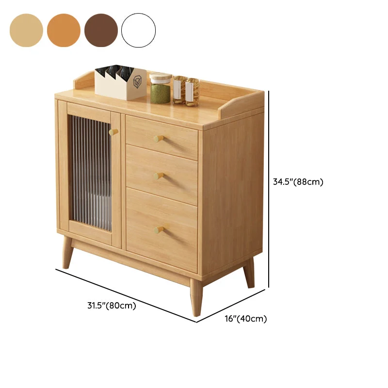 Glam Glass Doors Buffet Stand Rubberwood Stevig Wood Sideboard 3-Drawers 31l