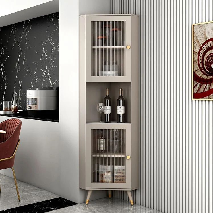 Glam Stone and MDF Sideboard 69.5"H Living Room Glaswerk Doors Buffet Stand voor 6 Personen White