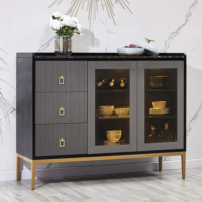 Glam Style Buffet Table Faux Marble Side Board Cabinets and Drawers voor 6 Personen 47l
