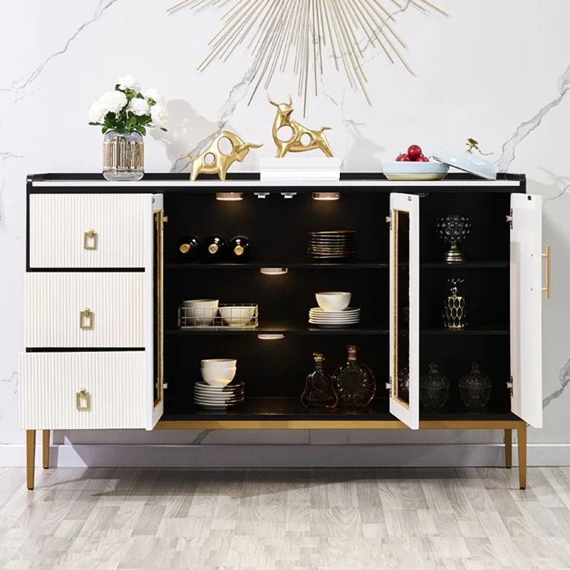Glam Style Buffet Table Faux Marble Side Board Cabinets and Drawers voor 6 Personen 47l