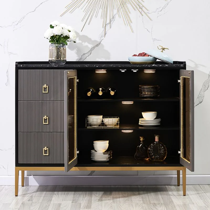 Glam Style Buffet Table Faux Marble Side Board Cabinets and Drawers voor 6 Personen 47l