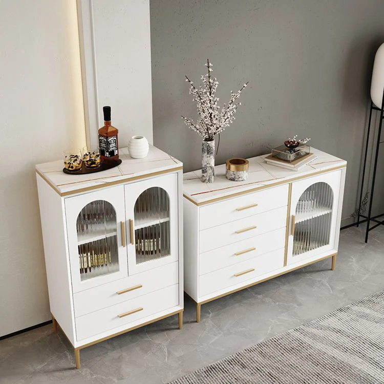 Glam Style Cupboard Artificial Wood Frame and Glazen Door Kitchen Sideboard Dining Room 28l