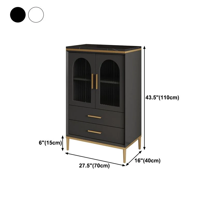 Glam Style Cupboard Artificial Wood Frame and Glazen Door Kitchen Sideboard Dining Room 28l
