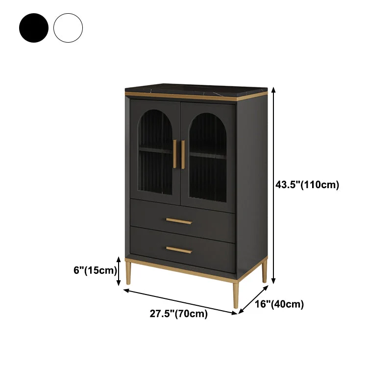 Glam Style Cupboard Artificial Wood Frame and Glazen Door Kitchen Sideboard Dining Room 28l