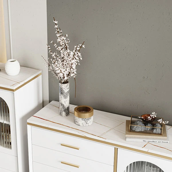 Glam Style Cupboard Artificial Wood Frame and Glazen Door Kitchen Sideboard Dining Room 28l