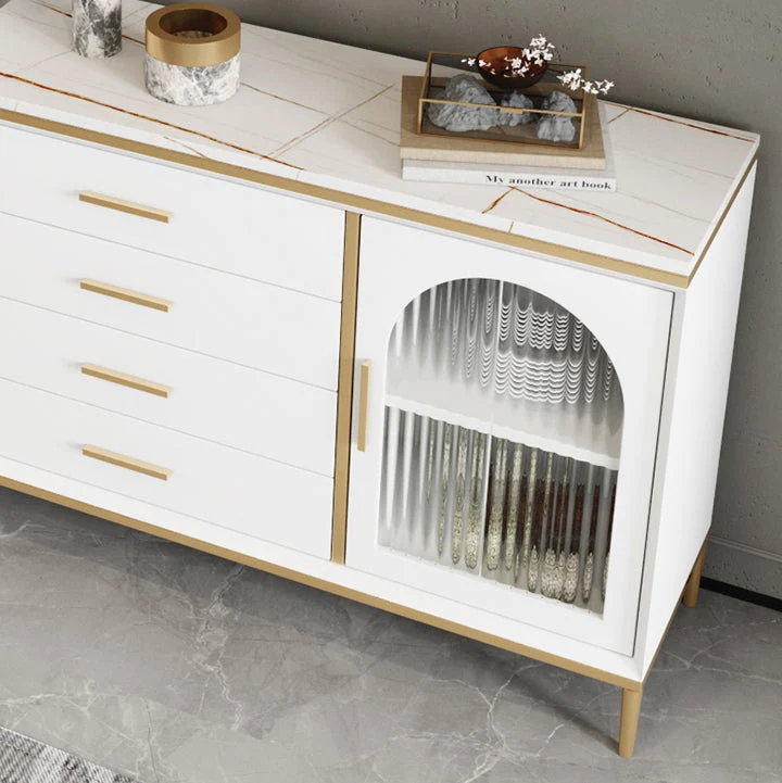 Glam Style Cupboard Artificial Wood Frame and Glazen Door Kitchen Sideboard Dining Room 28l