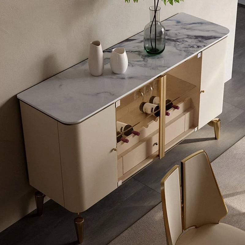 Glam Style Sideboard Stone Top Kitchen Sideboard 2 Drawers and 4 Doors met Blad Keramiek 47l