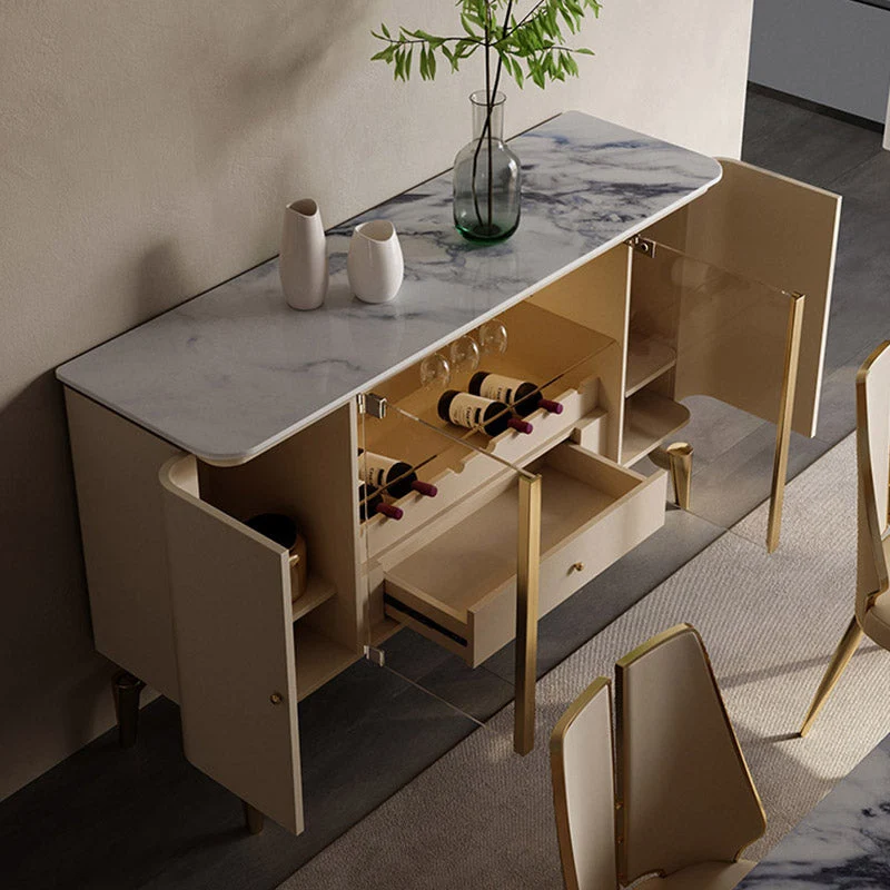 Glam Style Sideboard Stone Top Kitchen Sideboard 2 Drawers and 4 Doors met Blad Keramiek 47l