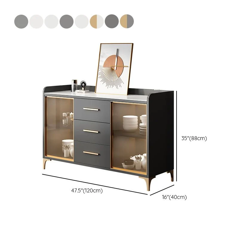 Glam Style Sideboard Wood Glaswerk Doors Side Board Cabinets and Drawers without Light 31l