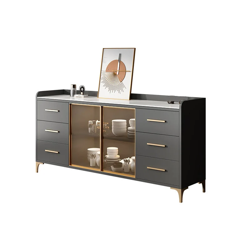 Glam Style Sideboard Wood Glaswerk Doors Side Board Cabinets and Drawers without Light 31l
